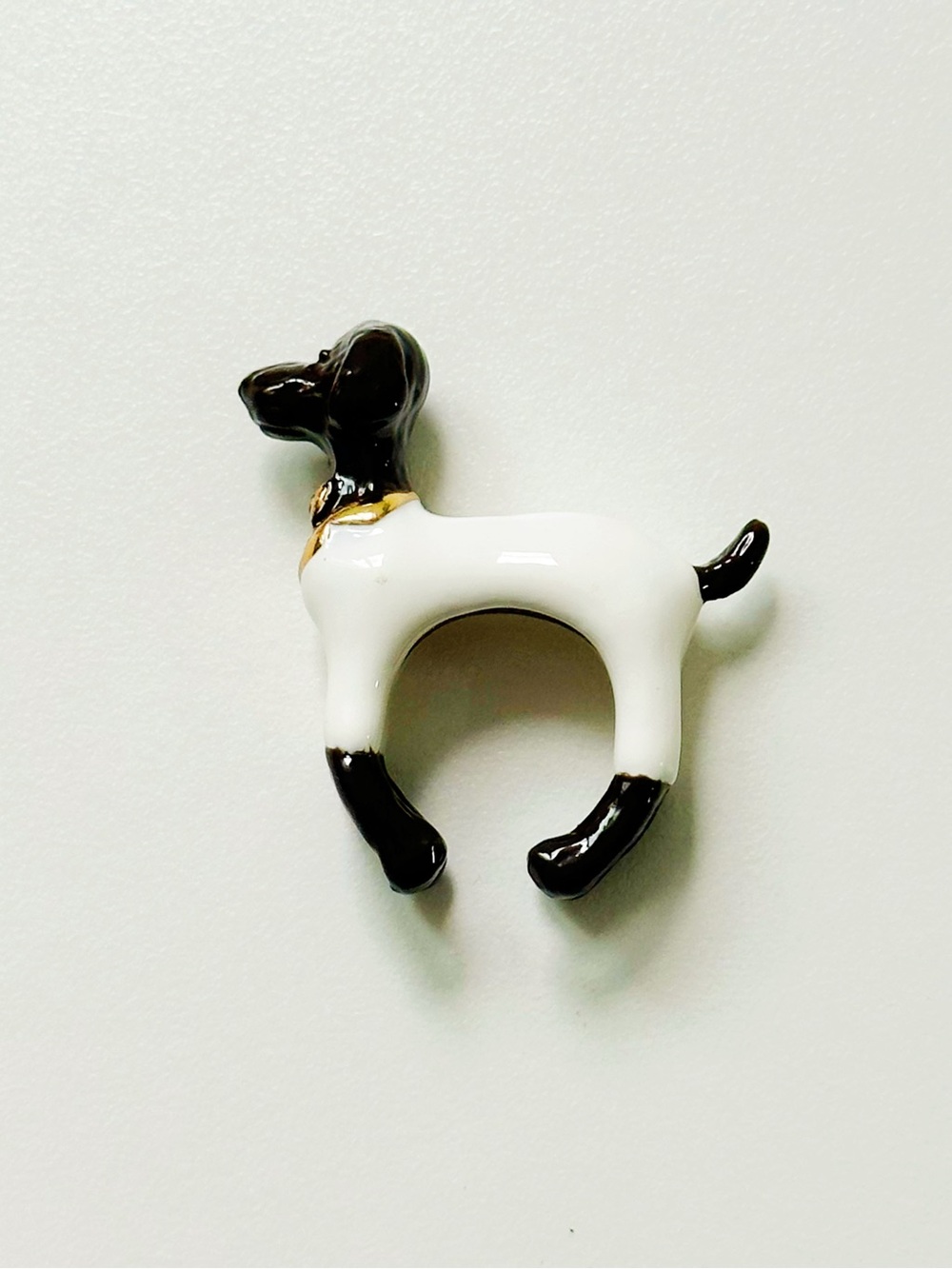 Poodle Ring 16 K plated Ceramic Poodle Dog Open Ring